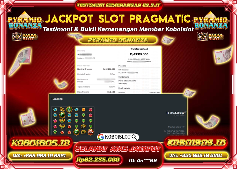 BUKTI KEMENANGAN SLOT GACOR PYRAMID BONANZA Rp82.235.000,- LUNAS
