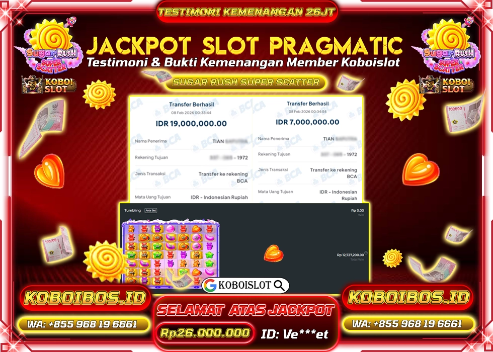 BUKTI KEMENANGAN SLOT GACOR SUGAR RUSH SUPER SCATTER Rp26.000.000,- LUNAS