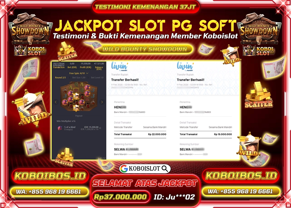 BUKTI KEMENANGAN SLOT GACOR WILD BOUNTY SHOWDOWN Rp37.000.000,- LUNAS